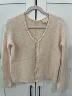 Sezane Cream/light Pink V-Neck Braided Trim Sweater Sz S Excellent Condition
